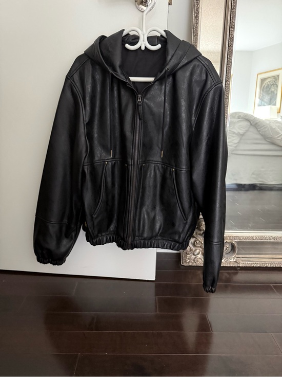 Zara Other - Zara Black Faux Leather Hooded Bomber